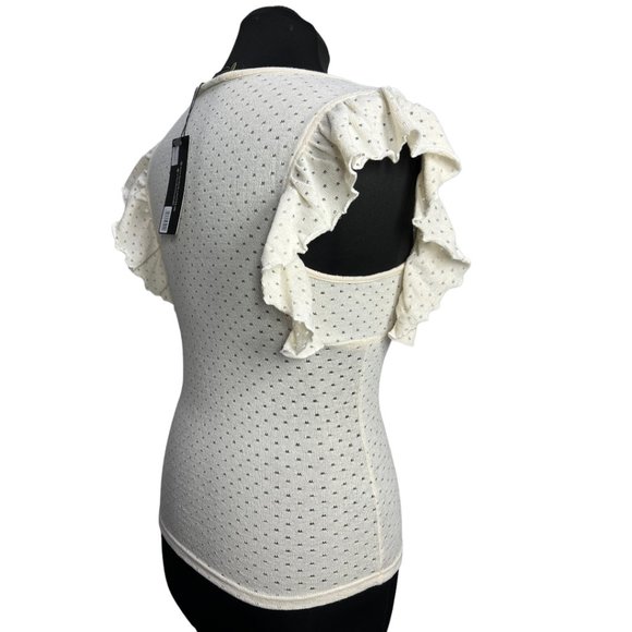 NWT Ivory Cream Voodoo Vixen Knit Ruffle Sleeve Francine Blouse Size LG - Picture 5 of 11